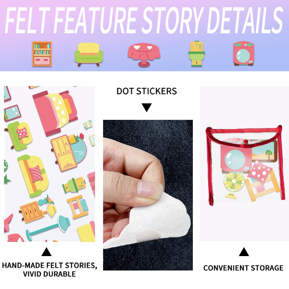 BEUNITONE Home Felt Story Board 51 Pcs Home Furniture Felt Story Pieces for Birthday Gifts Wall Hanging Decoration