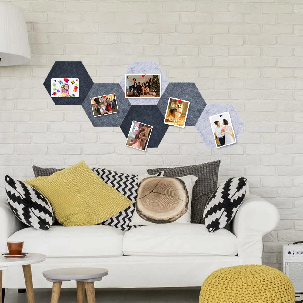 Vuzvuv 6 Pcs Hexagon Bulletin Board with 50 Pushpins & Sticky Note Adhesive Cork Board for Wall,Felt Pin Board for School,Office Decor(Gray)