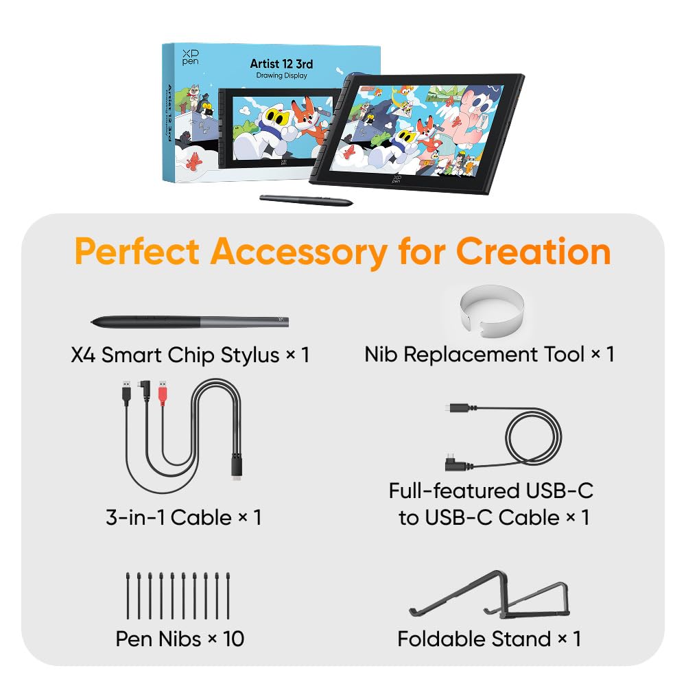 XPPen Artist 12 3rd 11.9" Drawing Tablet with Screen | X4 Pen 16K Pressure | Dial Wheels+8 Keys | AG Etched Glass Portable Art Drawing Tablet Compatible with Windows/macOS/Android/ChromeOS/Linux
