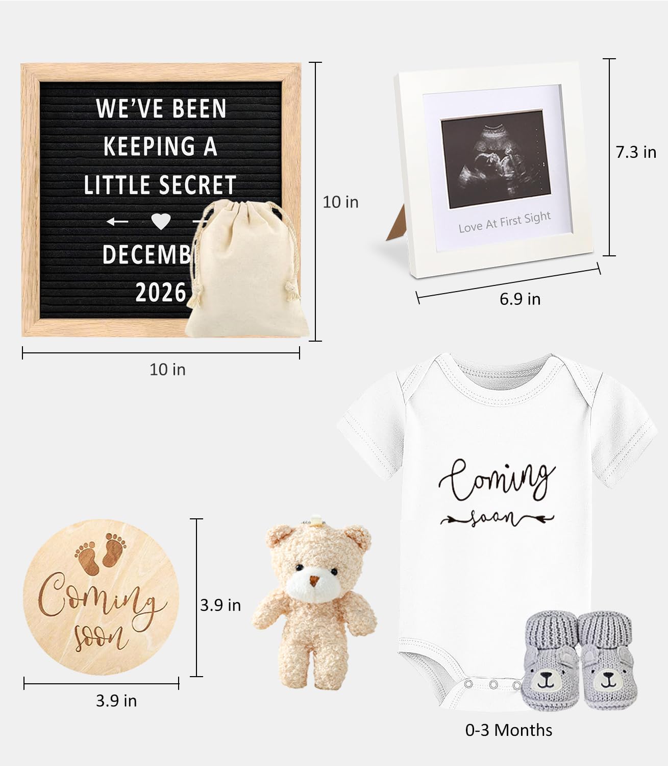 Pregnancy Announcement, Baby Announcement Ideas Set Include Felt Letter Board, Baby Onesie, Booties, Photo Frame, Wooden Sign and Bear Plush, Pregnancy Announcement Photo Props Coming Soon Baby Announcement