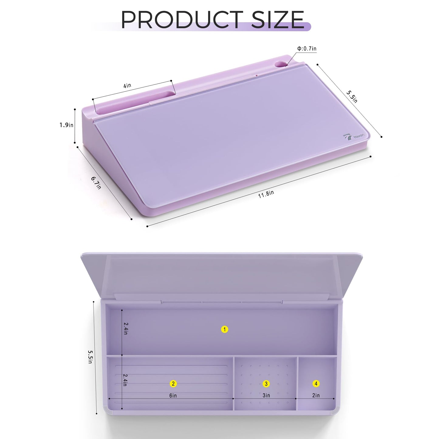 TOWON Small Compact Glass Desktop Whiteboard with Storage – 12 x 7 in Dry Erase Board for Desk, Home Office, School | Includes 5 Markers, Eraser & Holder | Space-Saving Organizer, Aesthetic Lavender