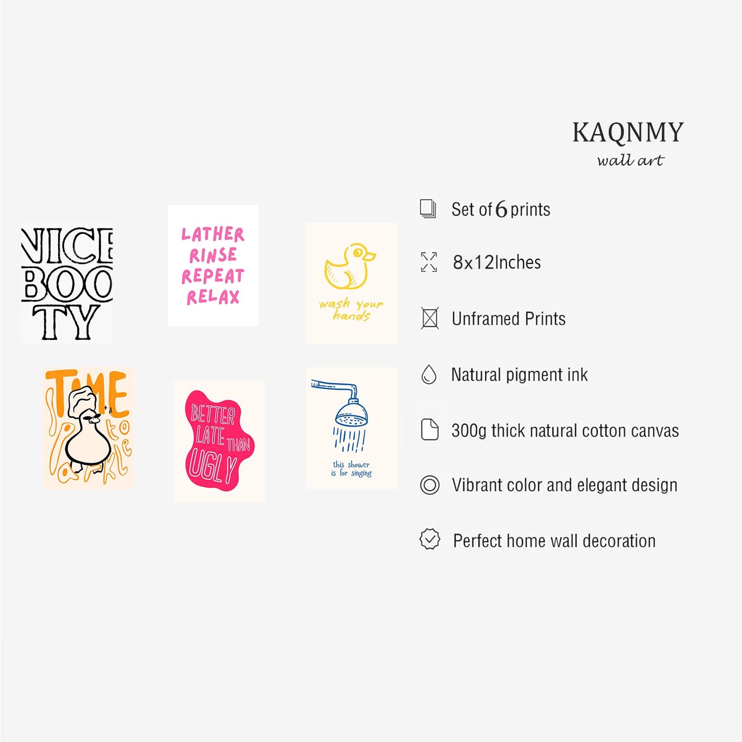 Nursery Poster Cute Animal Picture Funny Bathroom Wall Art Set Of 6 Nursery Decor 8x10 Inch Unframed Poster Minimalist Prints for Kids Room Boys and Girls Room Baby Room Living Room BedRoom BathRoom