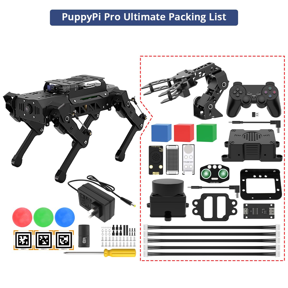 PuppyPi Robot Dog with ChatGPT Large AI Models AI Embodied Intelligence ROS Robotic Dog Vision Scene Voice Understanding SLAM Mapping Navigation Bionic Quadruped Robot, Ultimate Kit & RaspberryPi5 2GB