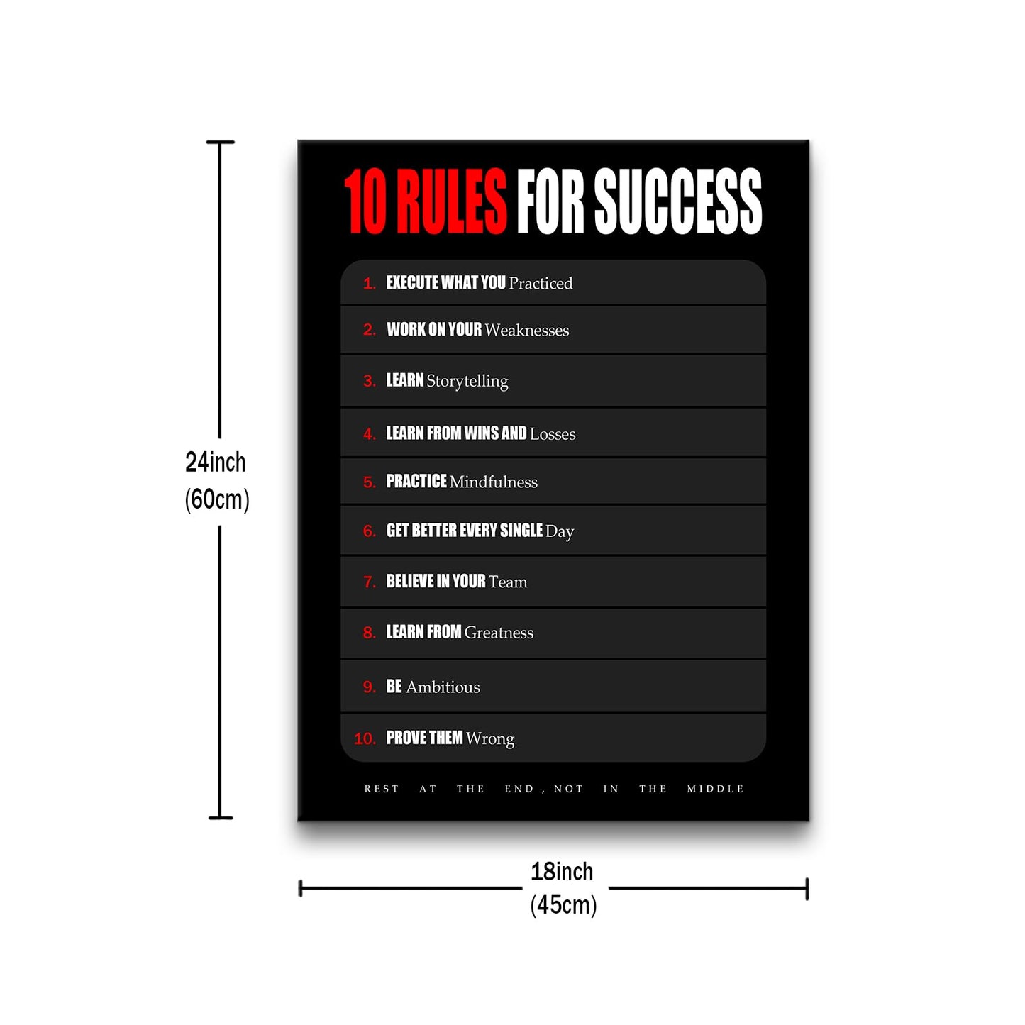 YSPCSUN Inspirational Posters for Office, 10 Rules for Success Canvas Poster Single Panel Wall Decor for Home Office Dorm Classroom, Framed Canvas Art, 24x18inch