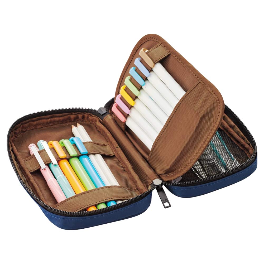 LIHIT LAB Large Capacity Zipper Pencil Case For School Office College, Big Capacity 4 Compartments Pencil Bag Holder Adults Teen Boys Girls, Travel Cosmetics Storage, Indigo (A7551-11N)