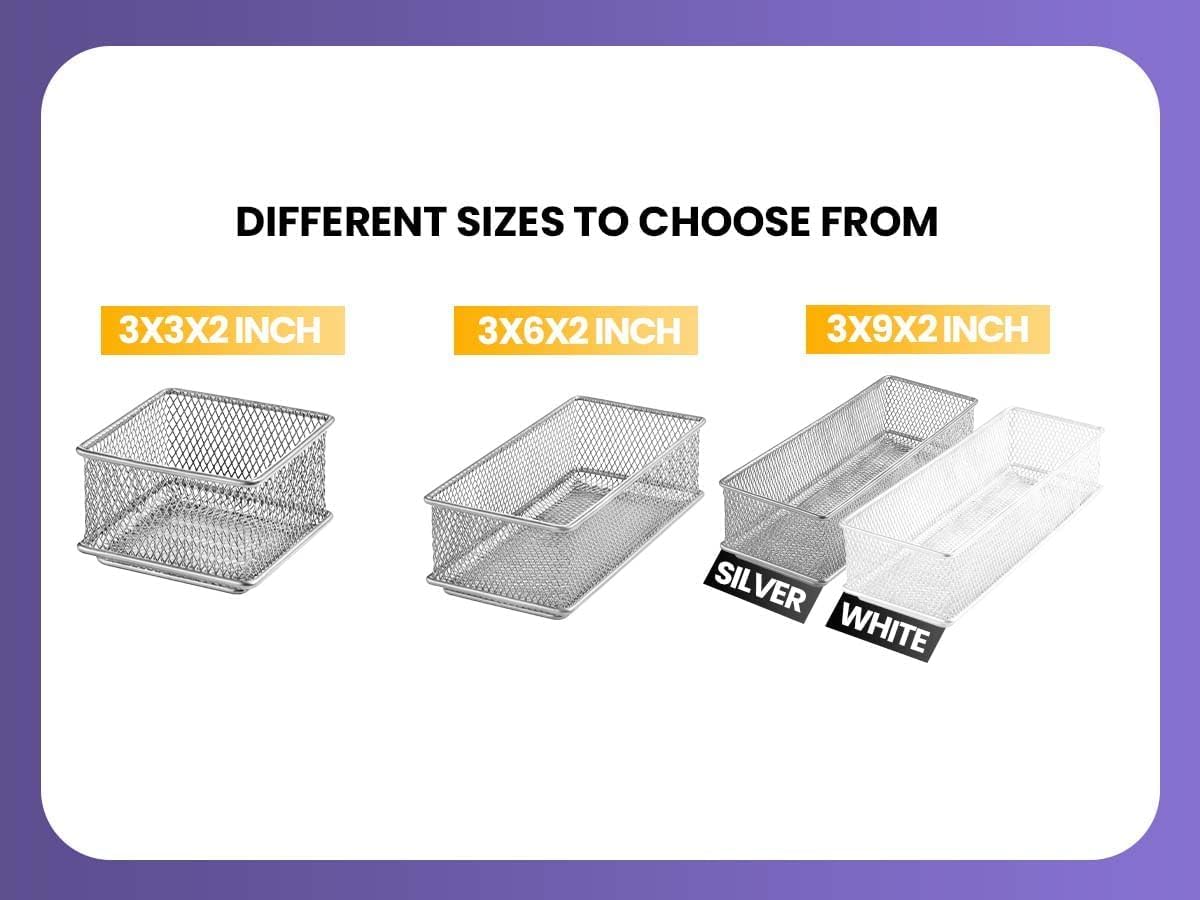 YBM HOME Silver Mesh Drawer Cabinet and or Shelf Organizer Bins, School Supply Holder Office Desktop Organizer Basket 1591s (1, 6x12x2 Inch)