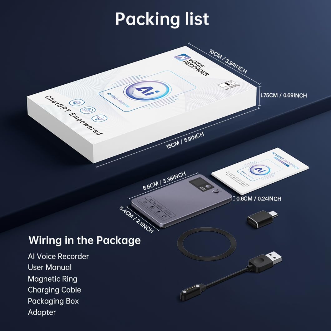 Pocket Digital AI Voice Recorder - AI Note Taking Device, Note Taker Smart Recorder for Lectures, Noise Reduction, Supports 152 Languages, APP Control, 64GB Small Audio Recorders with Transcription