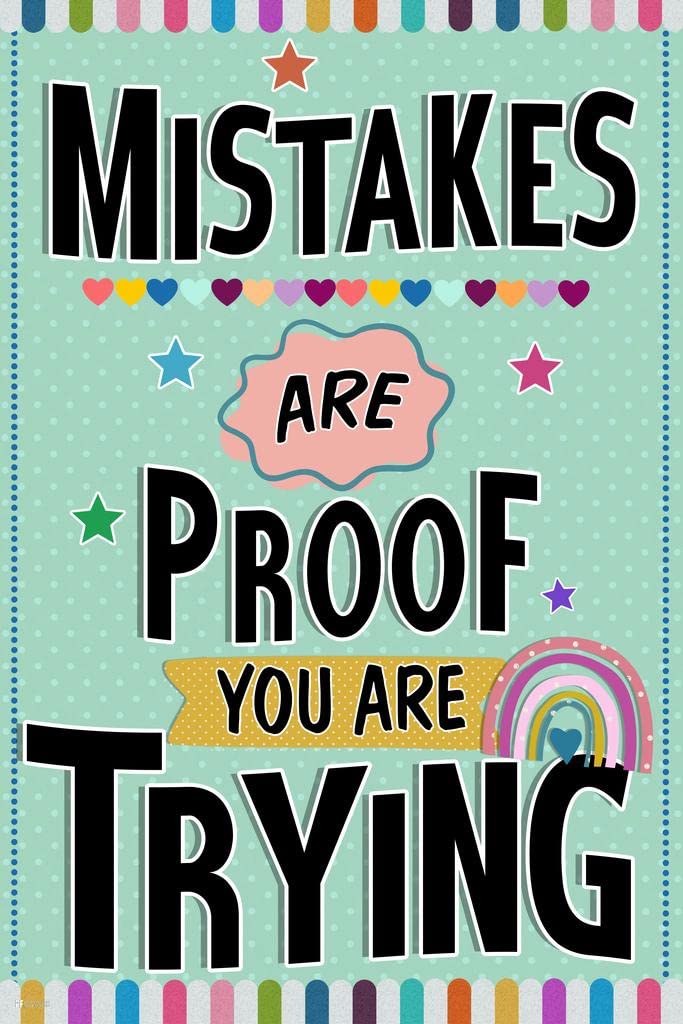 Laminated Growth Mindset Mistakes Poster For Classroom Motivational Math Class Rules Oh Happy Day Decor Poster Dry Erase Wall Art 24x36