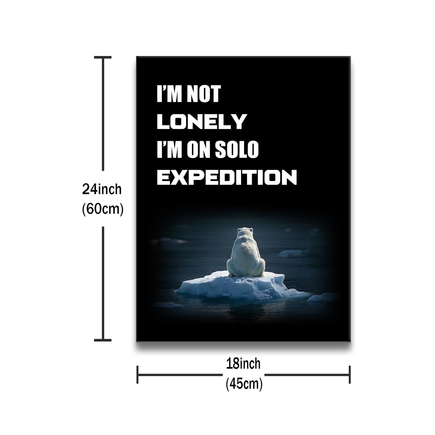 YSPCSUN Introvert Decor Wall Art Funny Solo Expedition Quote Canvas Painting Polar Bear On Iceberg Posters For Home Office Sarcastic Motivational Pictures Ready To Hang 24x18 Inch