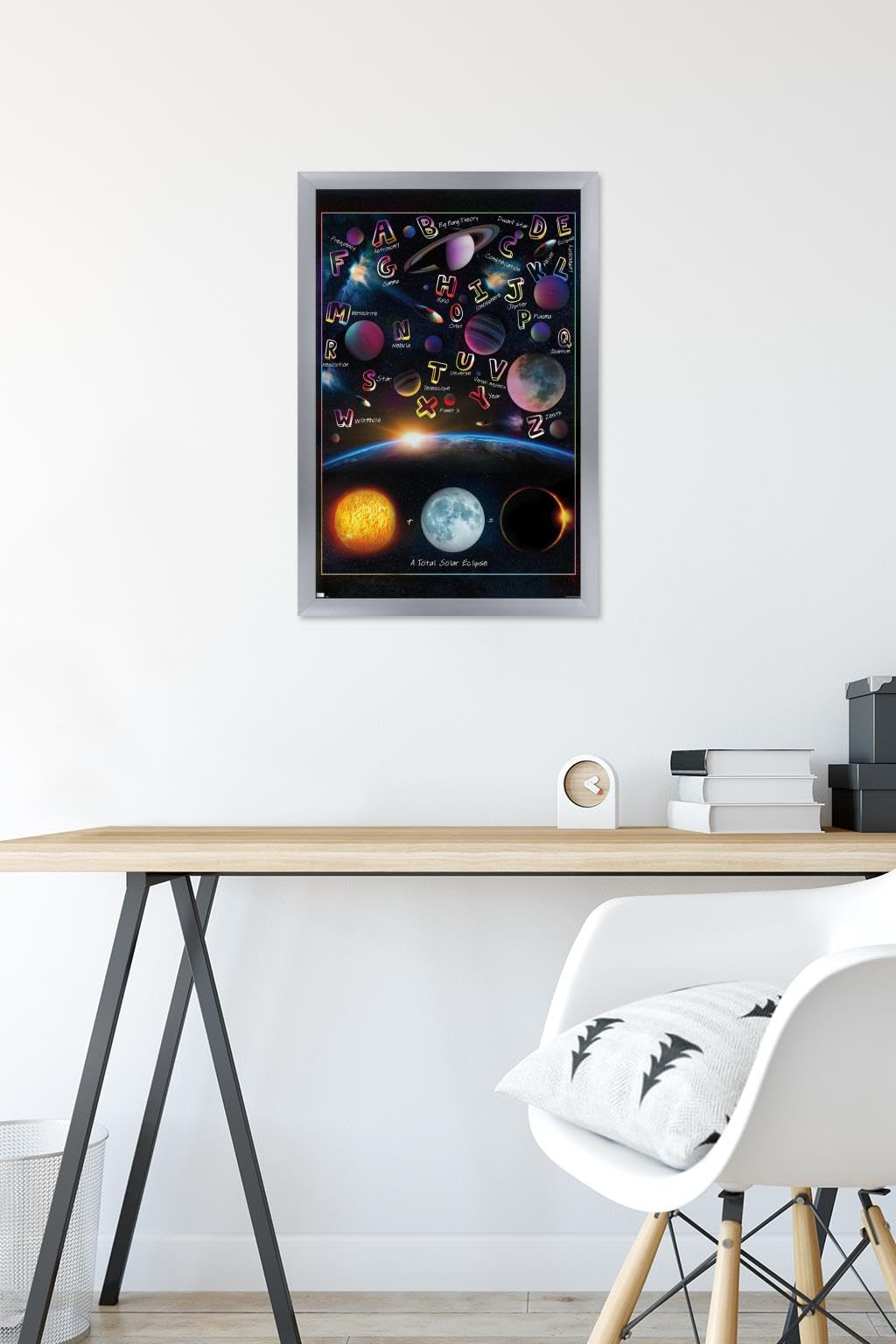 Trends International Ali Chris - The Solar System: Total Eclipse Letters Wall Poster, 22.4L x 14.7W, Silver Framed Version