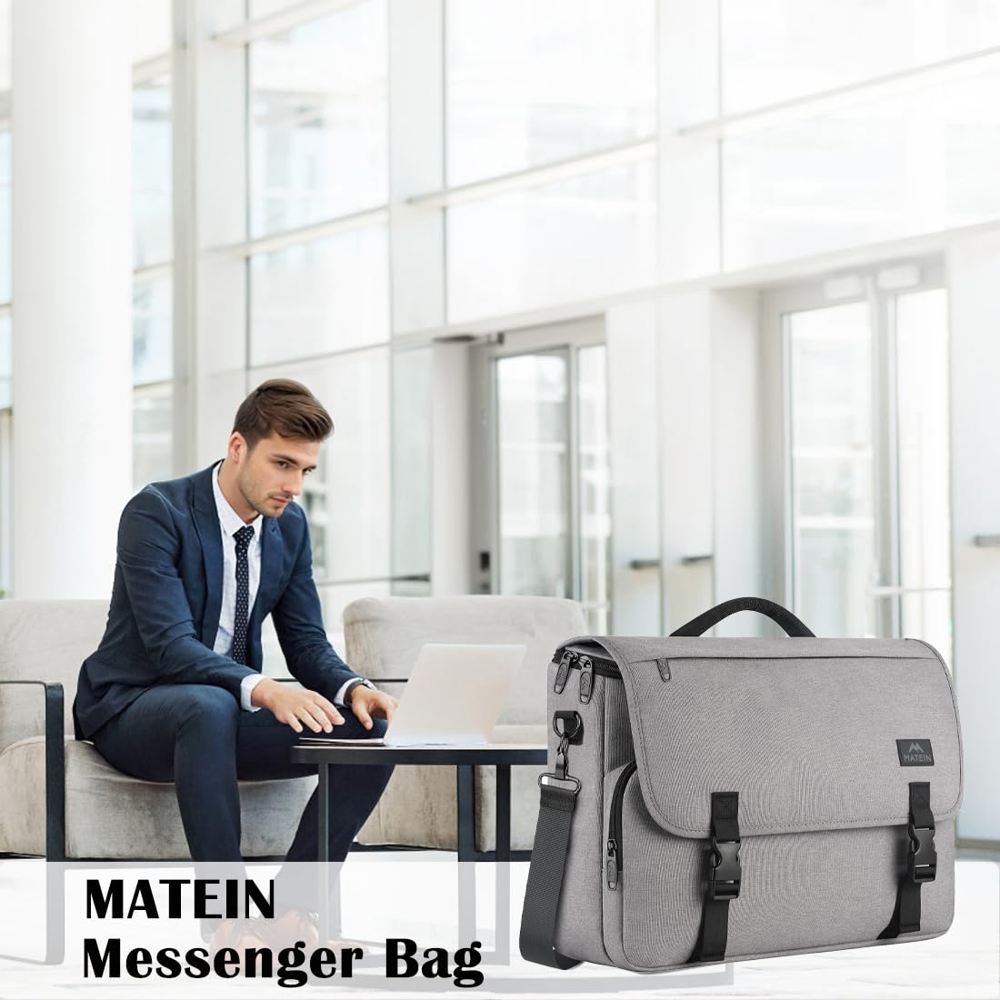 MATEIN School Bag, Bookbag for Teen, College Student Gifts, Mens Briefcase 15.6 inch Laptop Messenger Bag for men, Large Crossbody Satchel Computer Work Office Case with Shoulder Strap, Grey