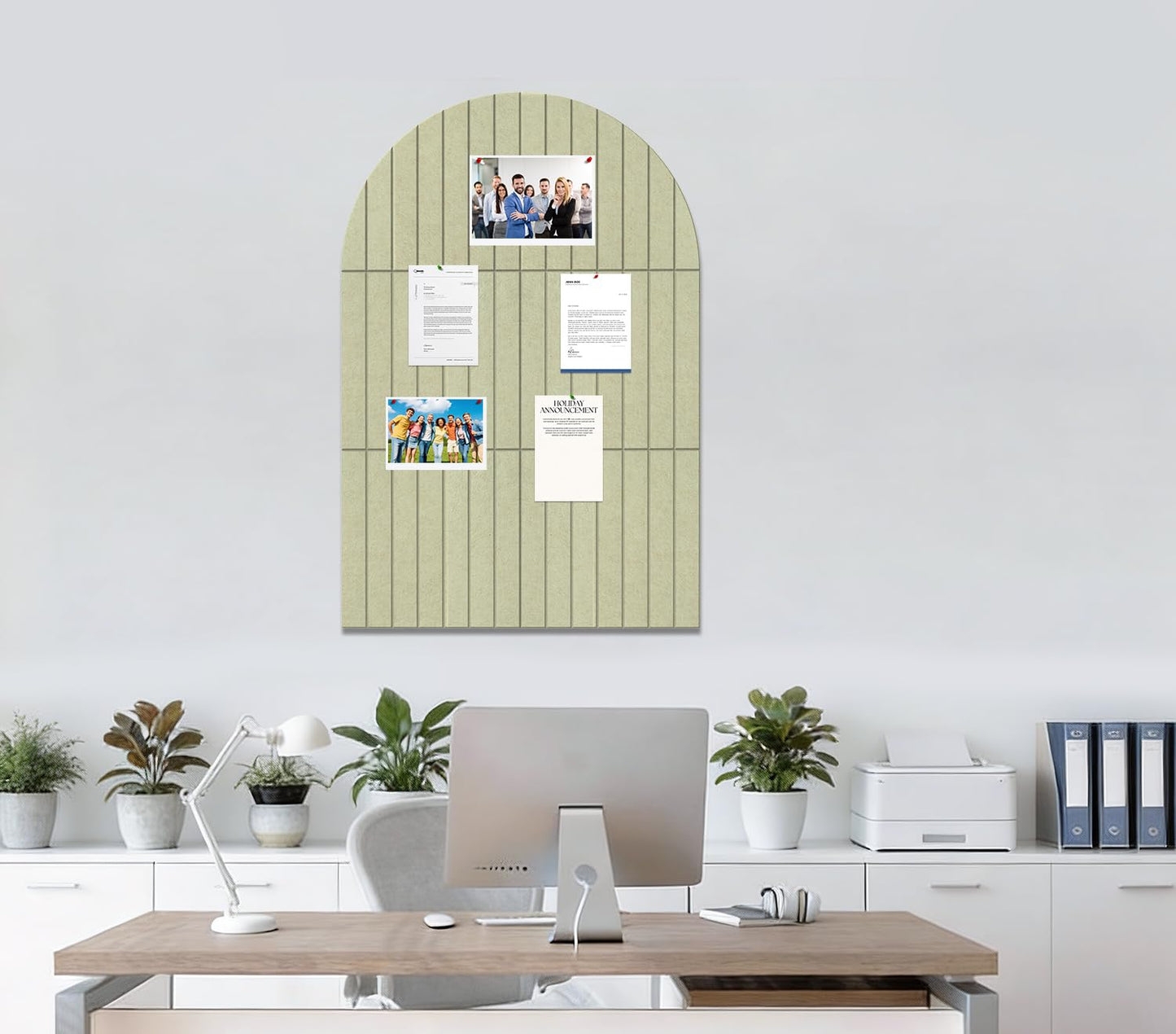 Large Arched Felt Bulletin Board 35" x 24",Cork Board Alternative - 6 Customized Felt Wall Tiles with Push Pins, Cork Boards for Walls Pin Board for Office & Home Panels - Sage Green