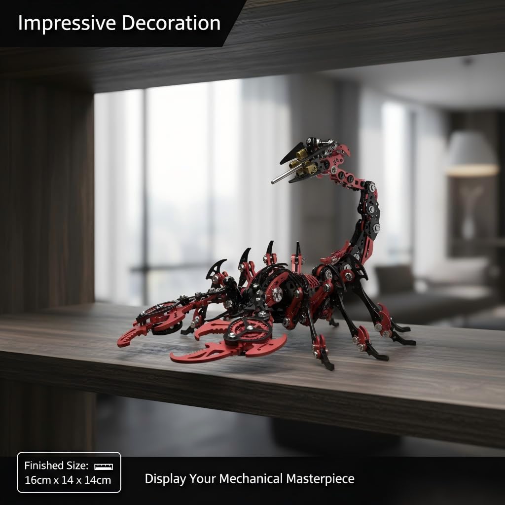 Scorpion 3D Metal Puzzles for Adults,454PCS Stainless Steel DIY Mechanical Metal Model Kits,No Glue Assembly with Movable Joints,Challenging Metal Building Kit Desk Decor Gift (Black-Red)