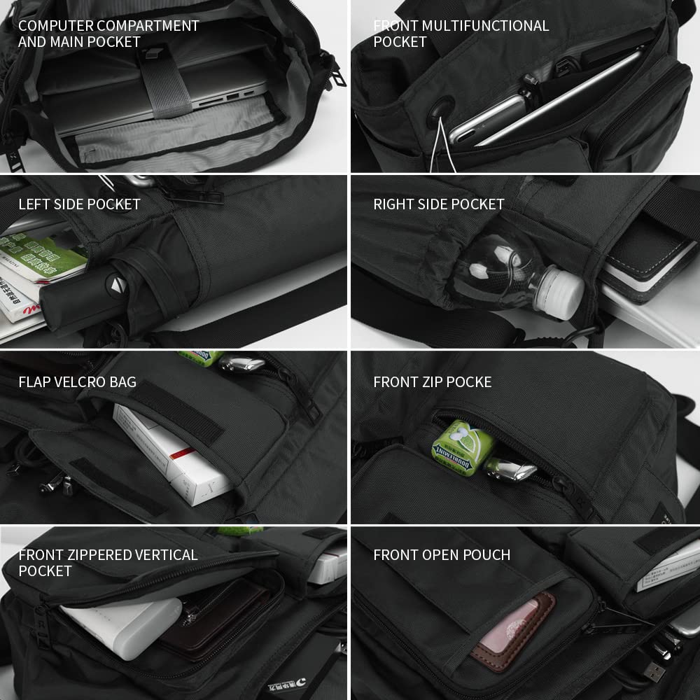 IX INOXTO Mens Messenger Bag Laptop Shoulder Bag Computer Work Office Bag Waterproof Briefcases for Travel Work (black)