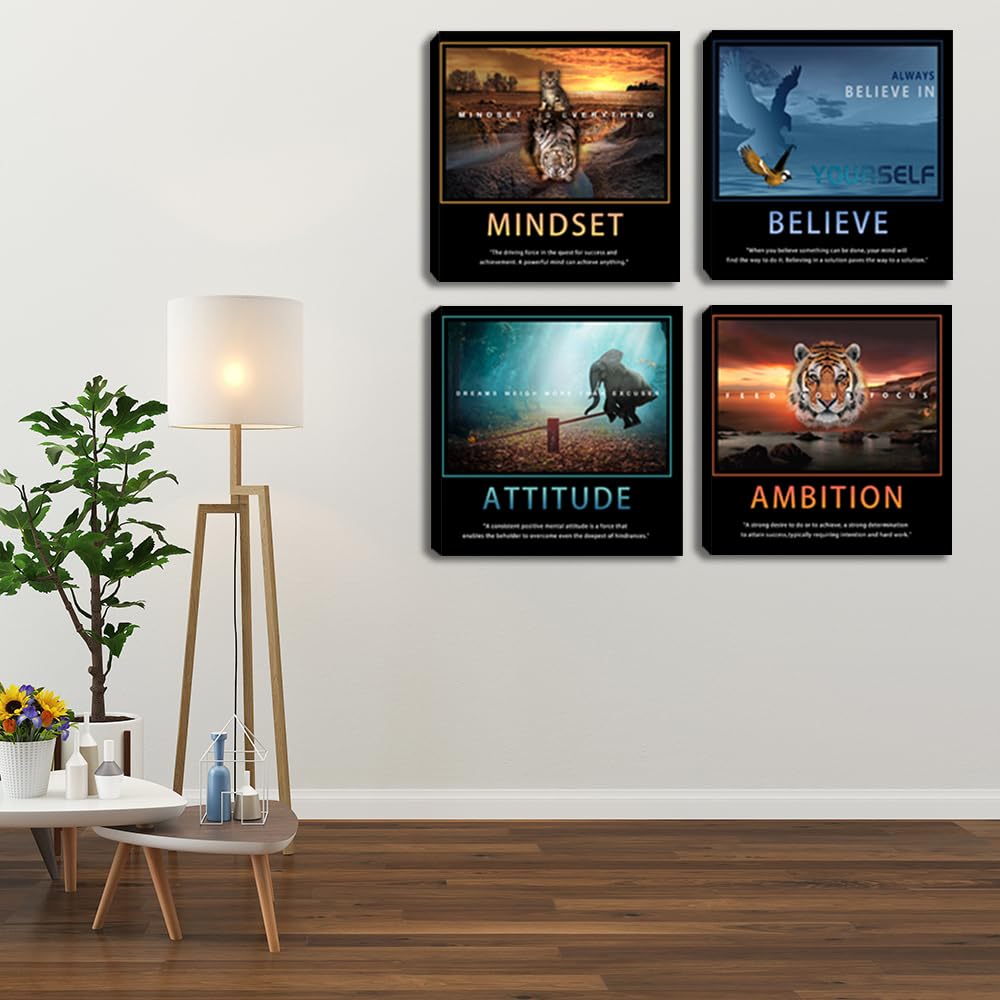 Motivational Wall Art Inspirational Canvas Poster Print Modern Inspiring Entrepreneur Quotes Animals Painting Picture Office Wall Decor Framed Artwork 4 Pieces Living Room Bedroom Workplace Decoration