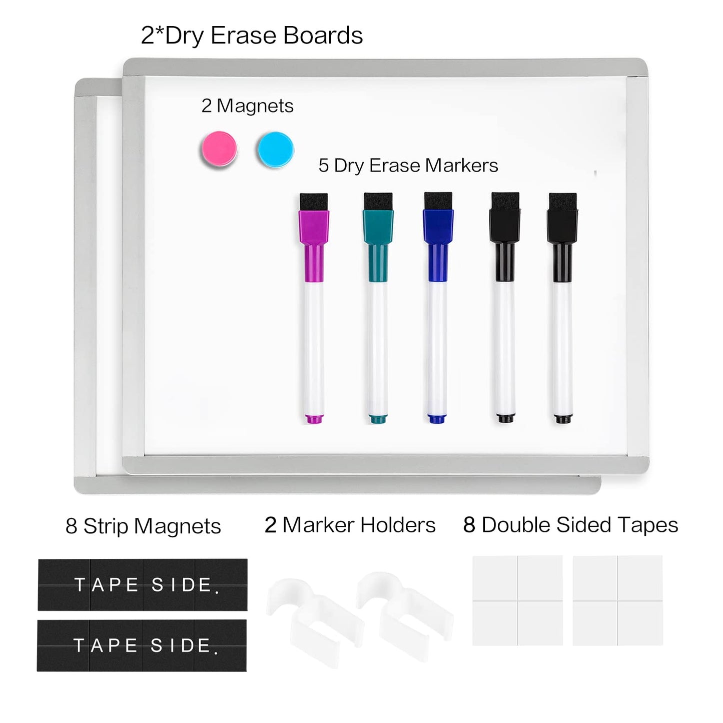 VUSIGN Small Dry Erase Whiteboard, 11 x 14 Inches White Board for Students, Fridge, Locker, Mini Dry Erase Board, Aluminum Frame, 2 Pack