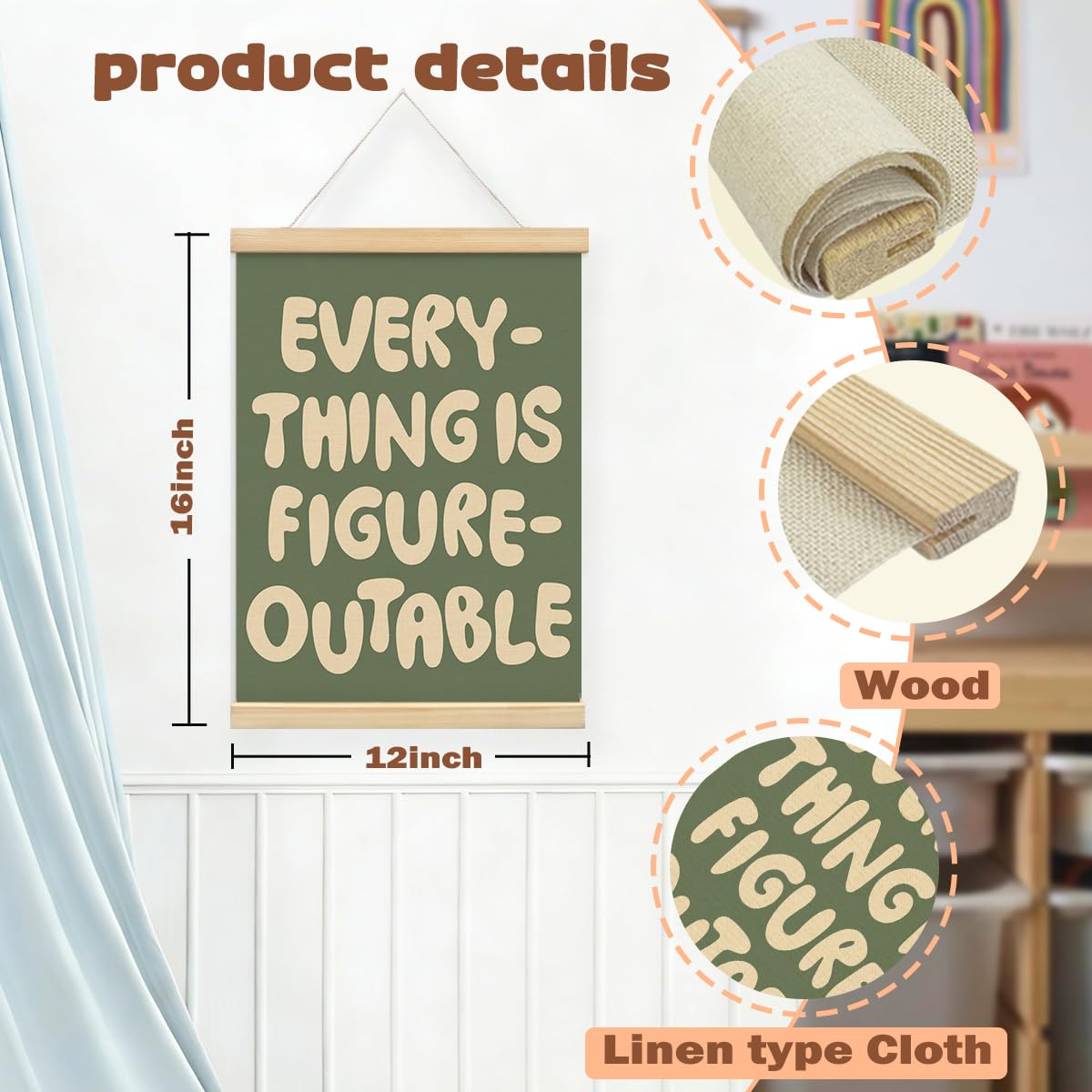 STHTTSW Everything is Figureoutable Inspirational Wall Art Poster Hanger with Wooden Frame,Positive Affirmations Wall Decor, Motivational Wall Art for Home Office Classroom, 12x16 Inch