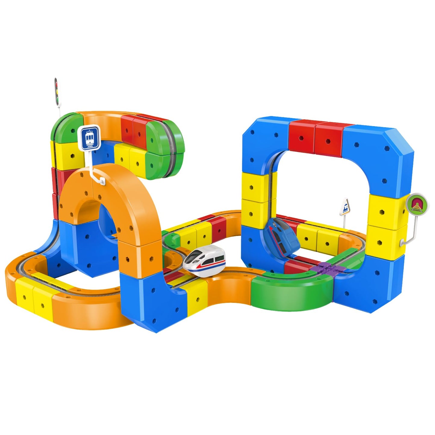 3D Anti-Gravity Electric Train Set for Kids Ages 4-8 - 92 PCS Flexible DIY Race Track Building Toy (60 Track Blocks, 2 Motorized Trains), STEM Educational Birthday Gift for Boys Girls