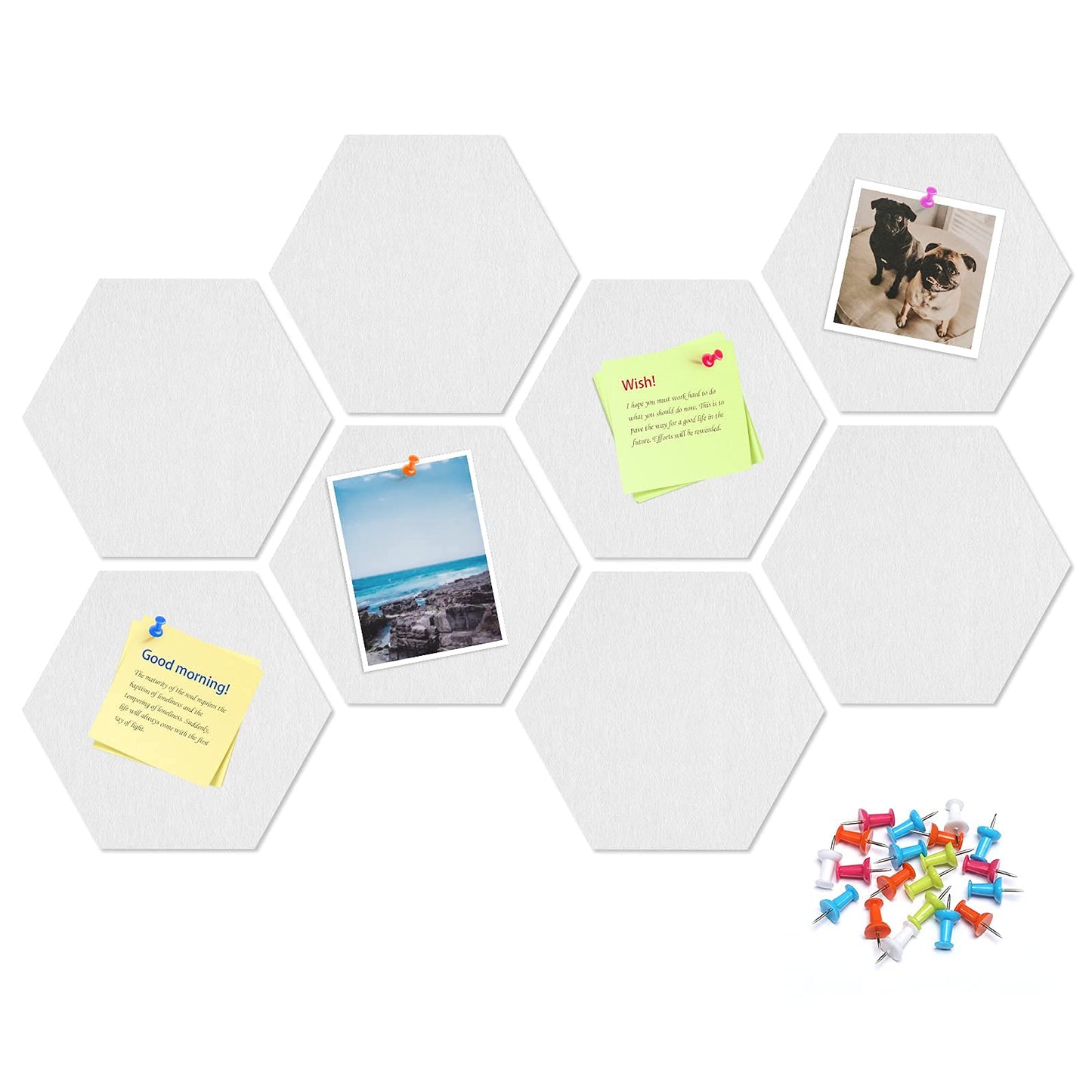Uoisaiko 8 Pack Hexagon Felt Bulletin Board Tiles - 12" Large Thick Pin Board for Walls with 30 Push Pins, DIY Boards for Office Home School Decor, Aesthetic Hex Cork Board Alternative