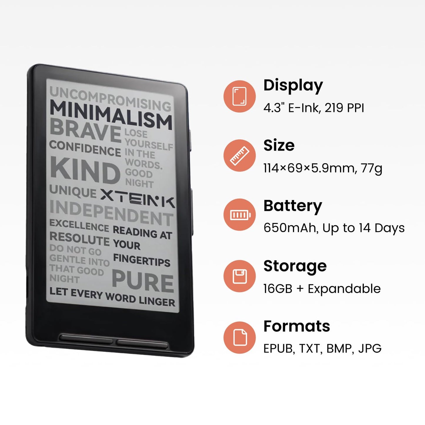XTEINK X4 E-Book Reader (Developer Edition), 4.3" Pocket E-Ink eReader, Physical Page-Turn Buttons, Ultra-Thin 0.23" & 2.72 oz, Magnetic-Ready Design, Distraction-Free Reading, 16GB, Space Black