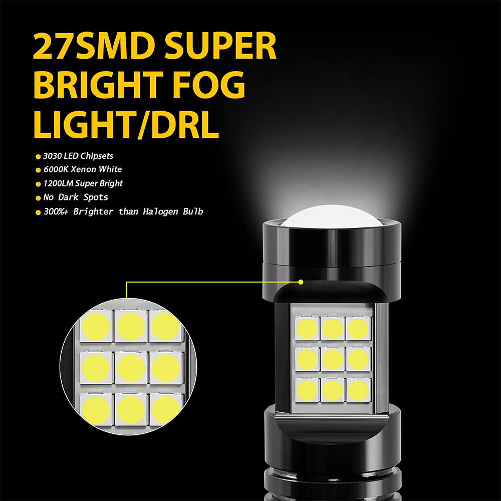 AUXLIGHT H10 LED Fog Light Bulbs, 2400 Lumens, Aluminum, 6000K Xenon White, Replacement for 9145 9140 9045 9155