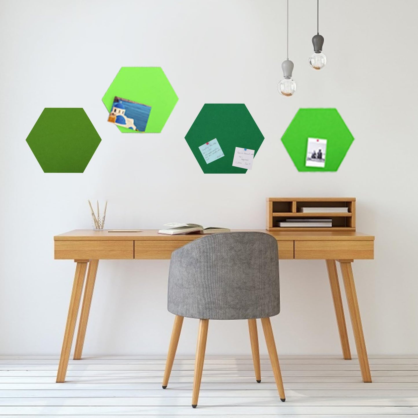 SEG Direct Hexagon Felt Cork Board Tiles, Large Hexagon Felt Bulletin Board Tiles Self Adhesive Picture Board, Memo Notice Tiles Pin Board for Walls Office, 11.8" x 10.2", 5PCS(Green Series)