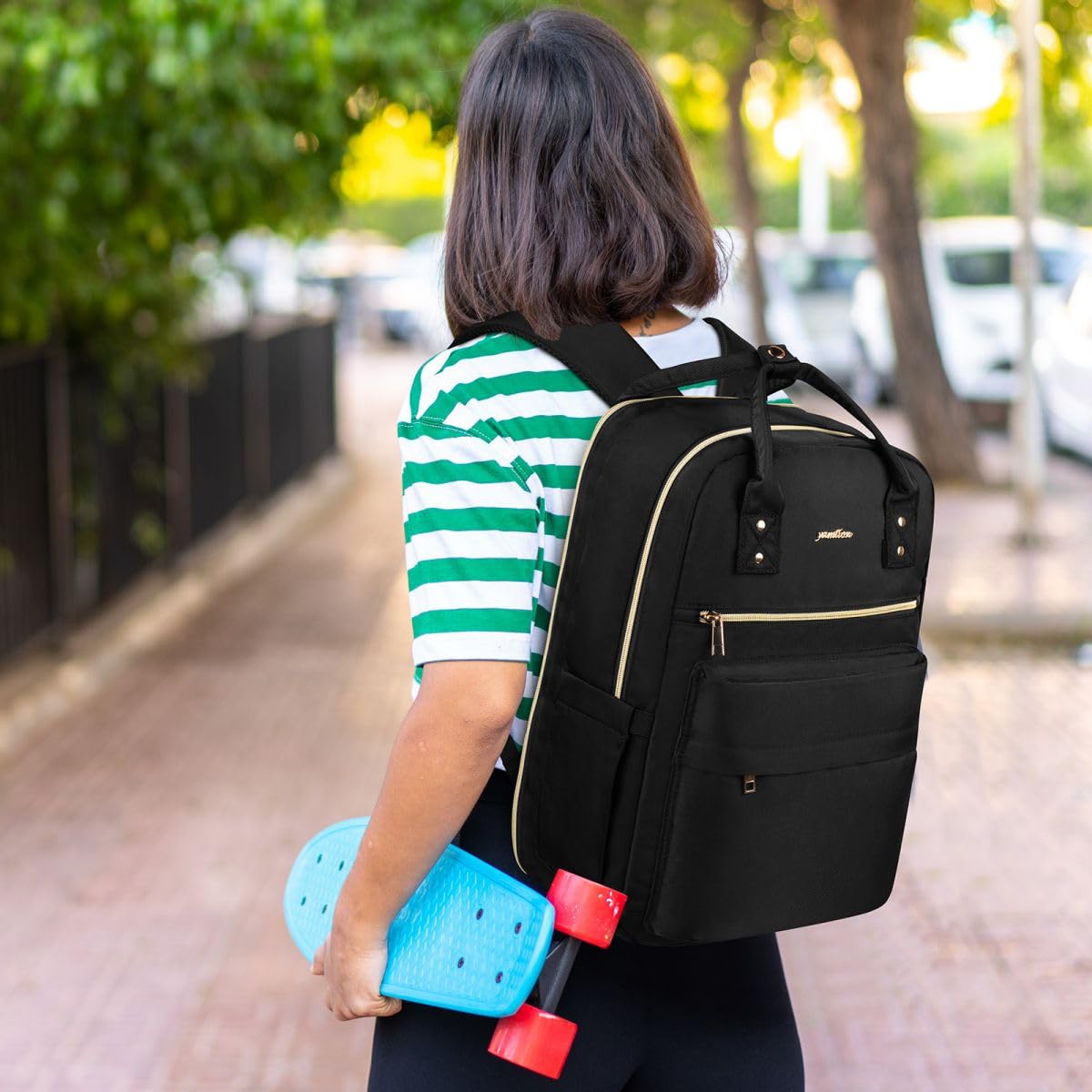 YAMTION Laptop Backpack for Women Bookbag School Backpack with Charger,Aesthetic Computer Backpacks for High School Teen Girls Office College Students Nursing Work,Mochila Mujer,Beige