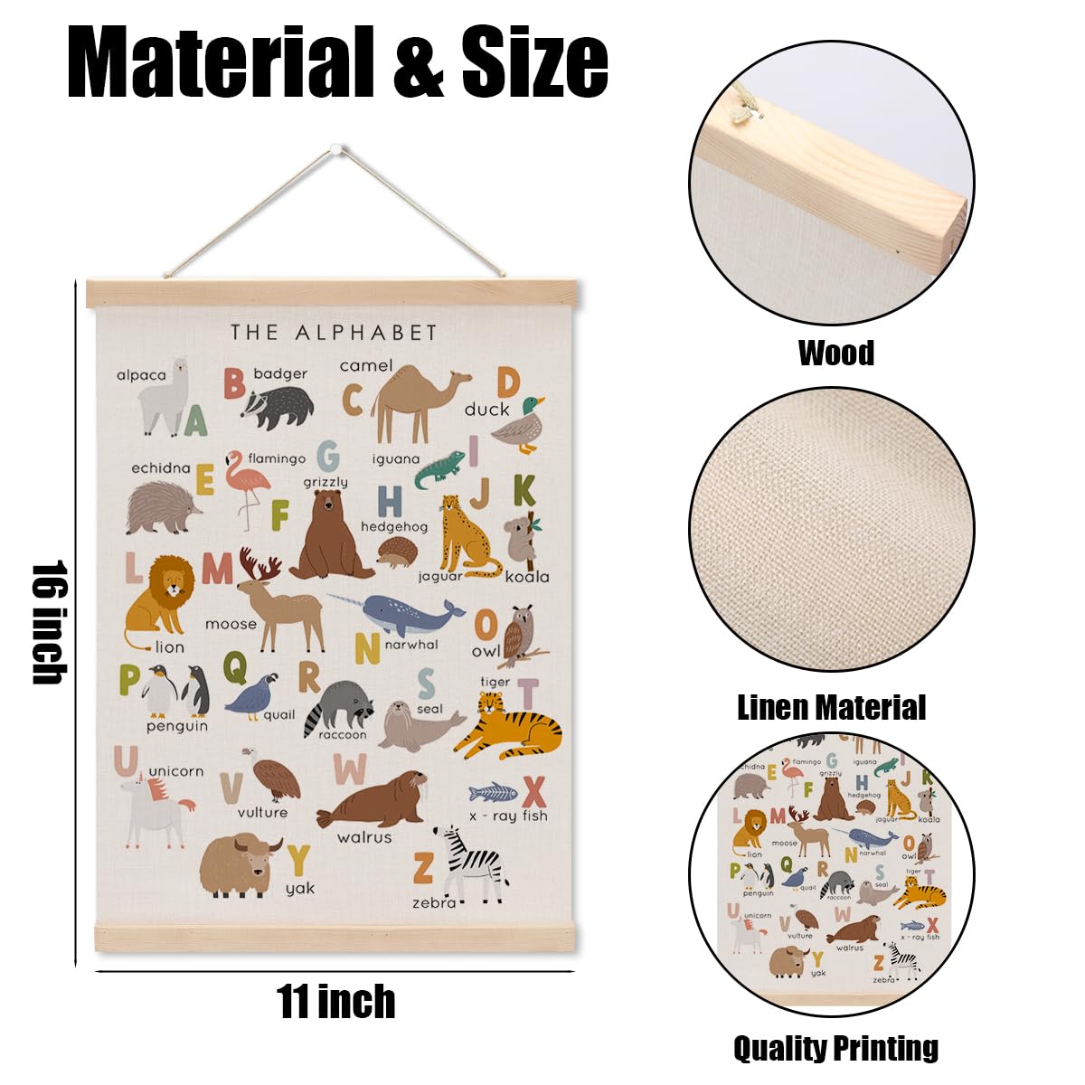 Cute Animal Number Chart Alphabet Poster Hanger, ABC Chart Wall Decor, Toddler Learning Posters, Educational Posters Homeschool Supplies, Wall Art Wall Hanging Banner Home Baby Room Nursery Decor
