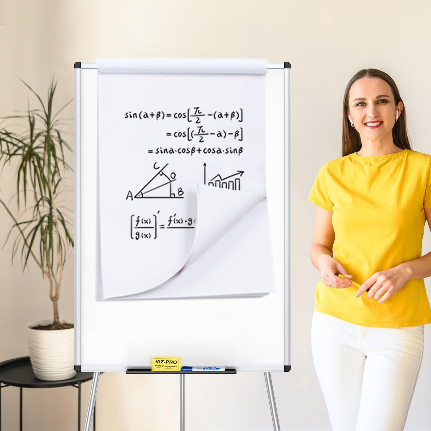 VIZ-PRO Whiteboard Easel, 36 x 24 Inches, Portable Dry Erase Board Height Adjustable for School Office and Home