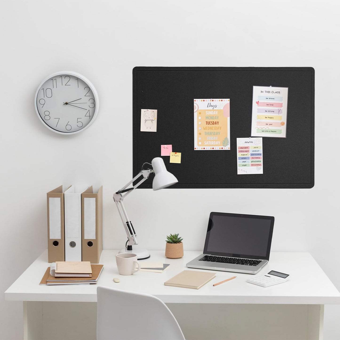 Lightomorrow Bulletin Board, 36 x 24 inches Felt Board - Decorative Pin Board, Cork Board Alternative for Wall, 3' x 2' Foldable Self-Adhesive Vision Board Prayer Board with 20 Pushpins - Black