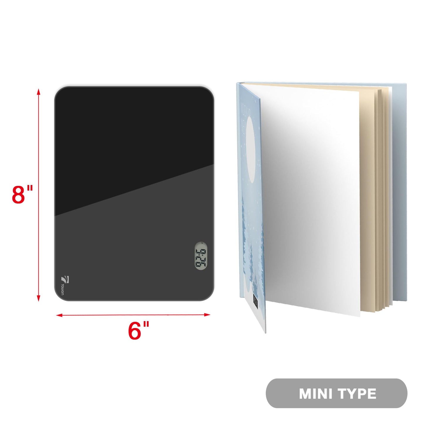 TOWON Small White Board for Desk with Clock, Small Desktop Whiteboard Glass with Pen Holder, Time Reminder Dry Erase Board, Whiteboard for Desk, Digital LCD Display, for Home Office, Black, 8 x 6 in