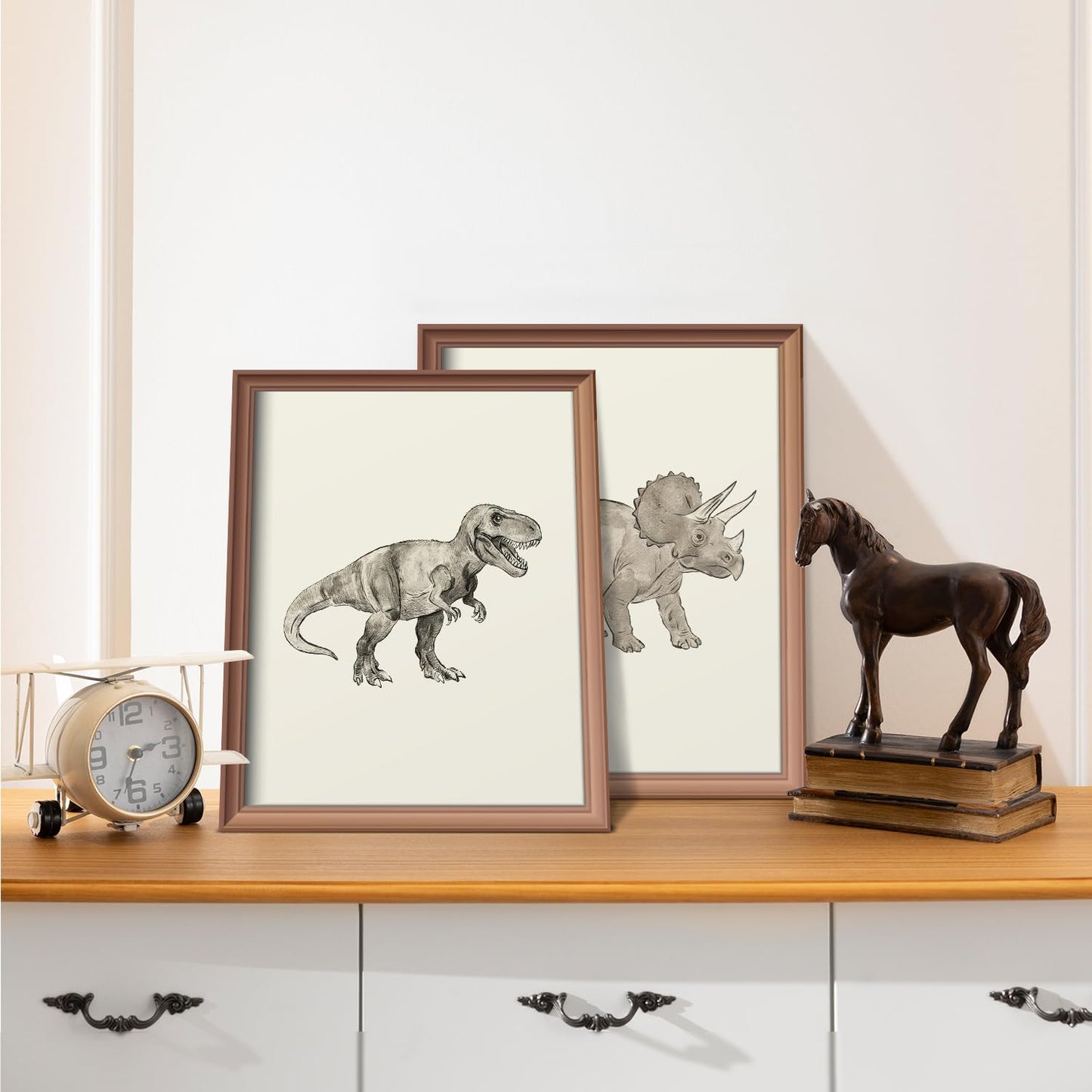 VONTP Retro Dinosaur Wall Art Decor, Long Live Boyhood, Dinosaur Nursery Decor for Boys Bedroom Living Room Dorm Toddler Decorations Teen Boy Kid Wall Decor, 8x10 Inch Set of 4 (Unframed)