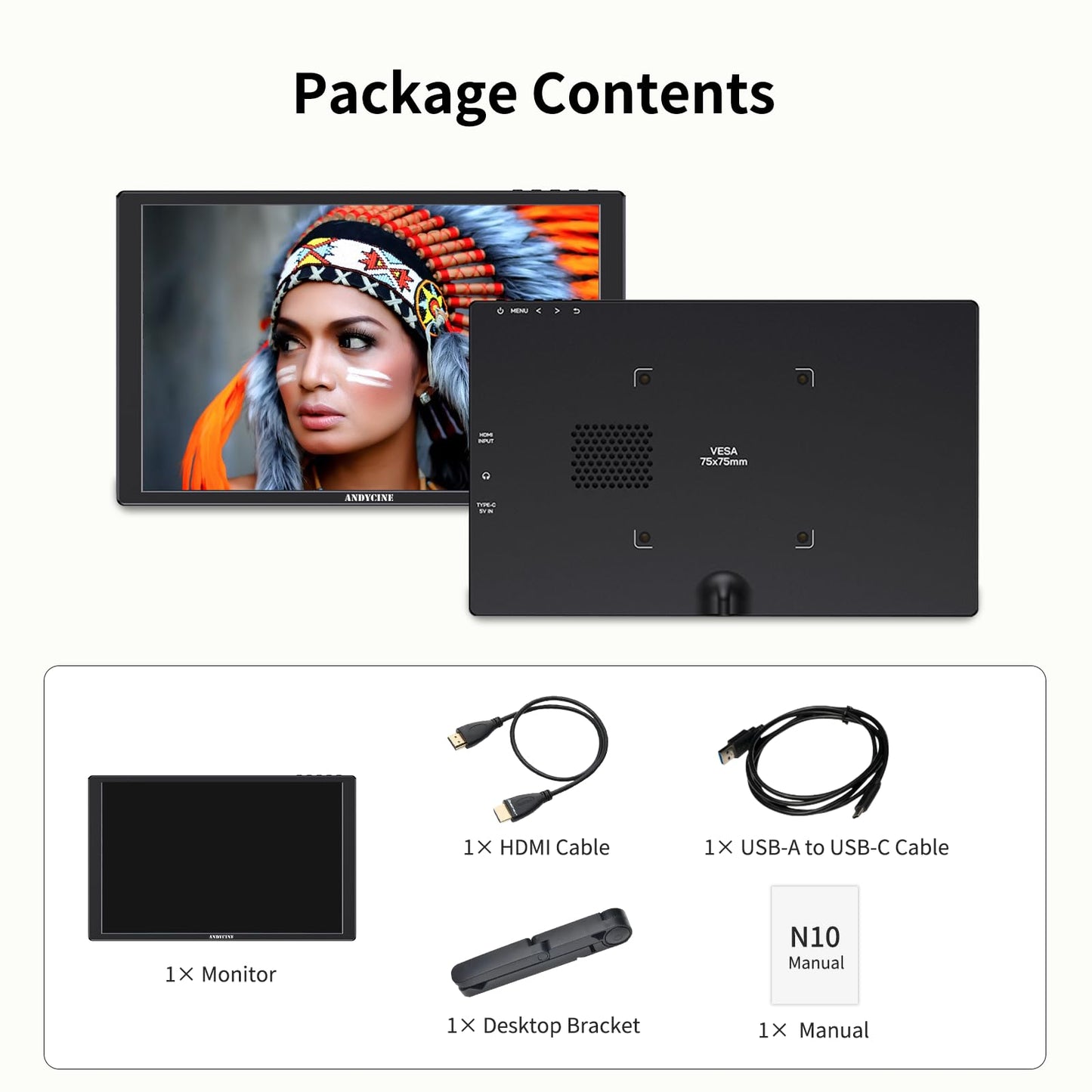 ANDYCINE N10 10.1inch 1920x1200 Touchscreen HDMI Monitor with Build-in Speakers 75mm Vesa, H/V Rotation Mirror Function Support HDCP Teleprompter Monitor Compatible for for Laptop,PC,Game Consoles