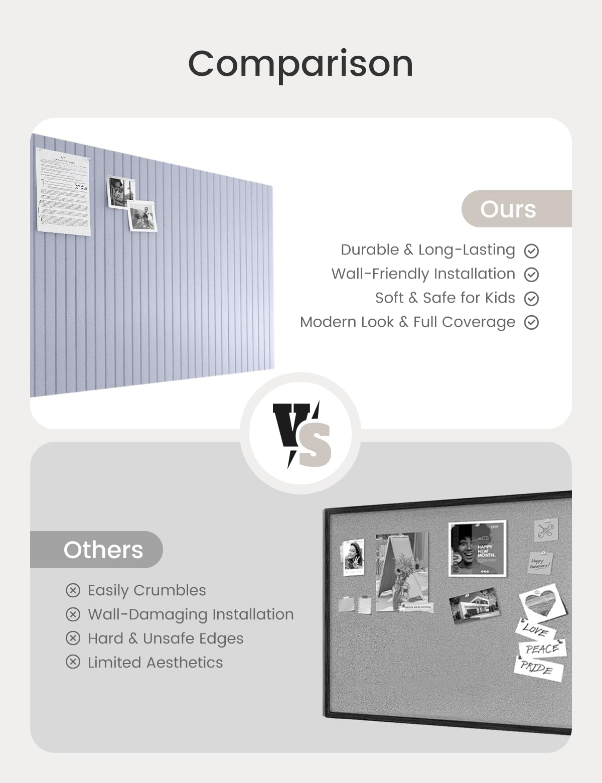 Bumusty Large Cork Board Alternative-48 x 36" Felt Bulletin Board Tiles, with 30 Pushpins, 70 Adhesive Tabs, Fine-Stripe 12-Pack, Cork Boards for Office Push Pin Board-Soft Periwinkle