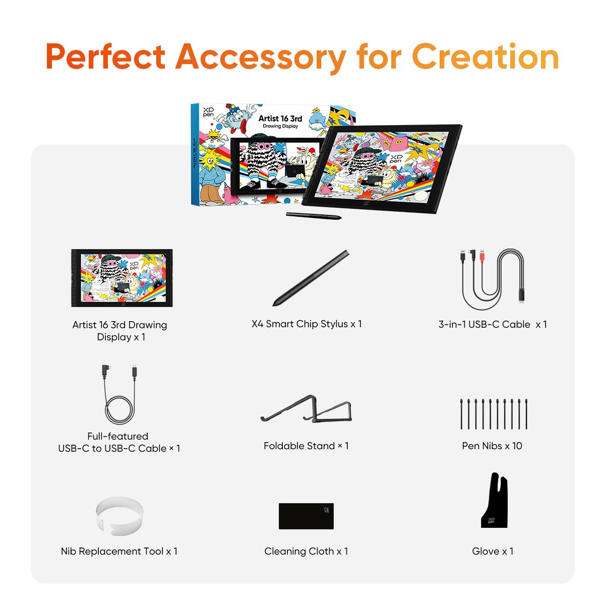 XPPen Artist 16 3rd Drawing Tablet with Screen, 15.4"Pen Display with 16K Pressure Stylus, Anti-Glare Etched Glass, 2 Scroll Wheels & 8 Hotkeys, Include Foldable Stand, Compatible with Mac/Win/Android