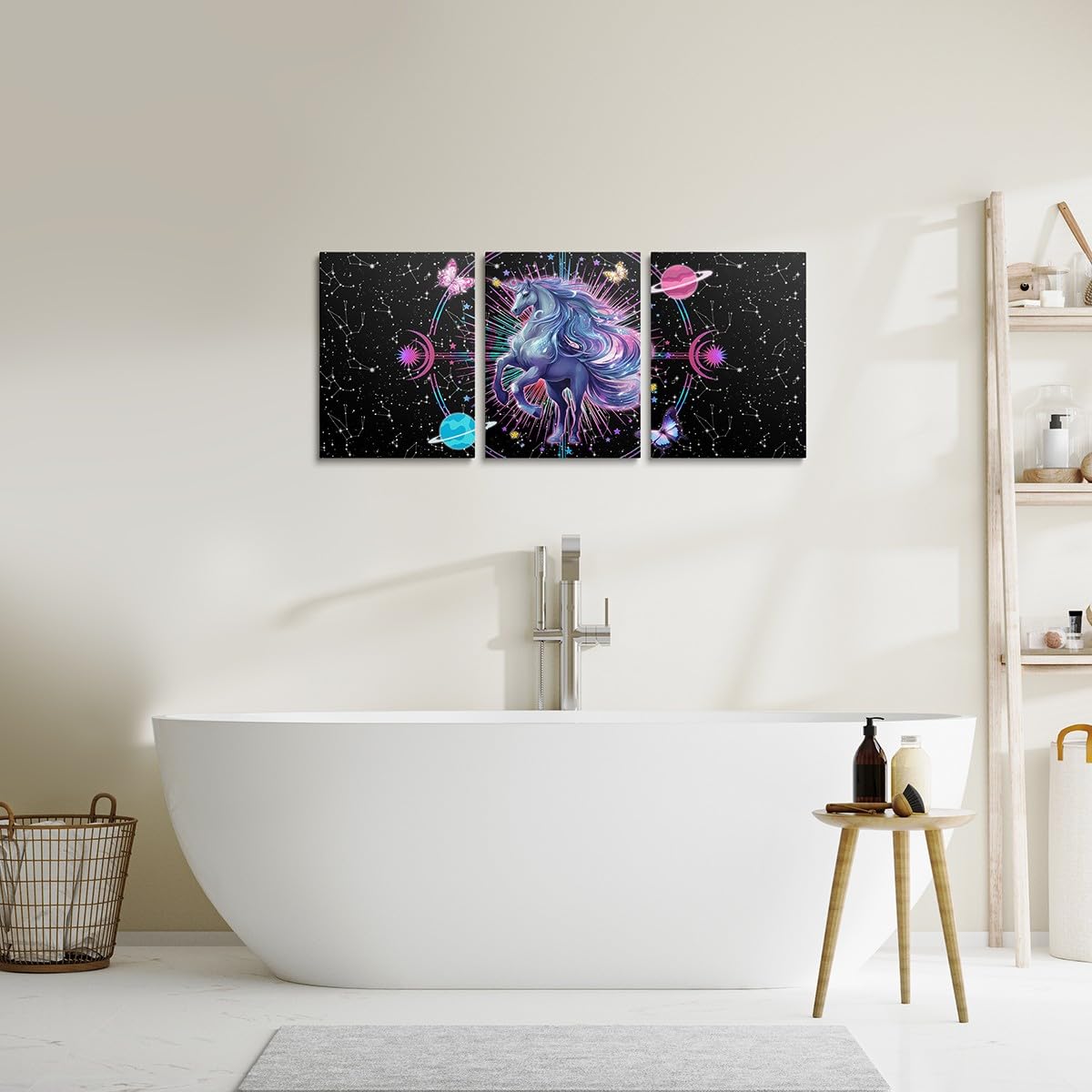 Feelyou Galaxy Unicorn 3 Piece Canvas Wall Art for Living Room Bedroom Solar System Wall Art for Home Decor Sun Moon Office Wall Decor Space Outer Sky Wall Painting