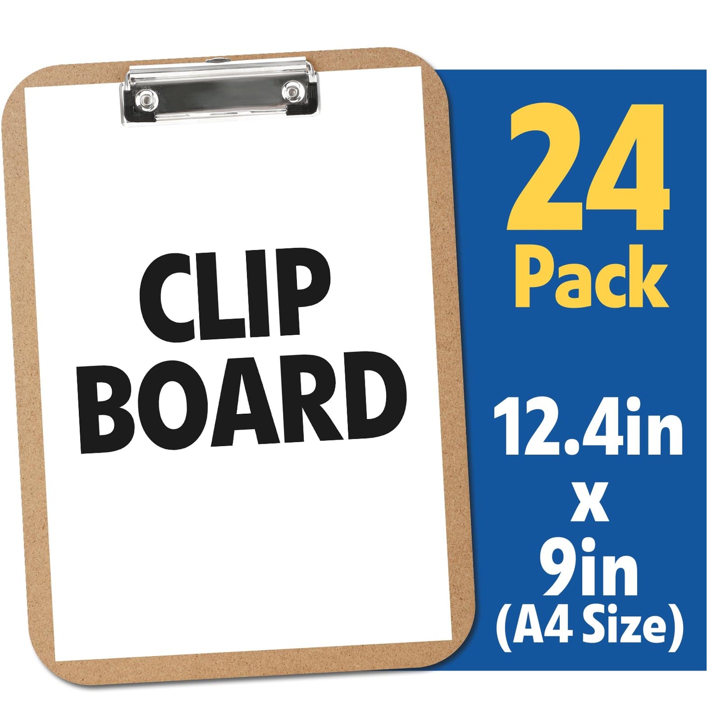 24 Pack Clipboards Bulk, Clip Boards 8.5x11 Standard Letter Size, Clipboards for Classroom, Wooden Clipboard, Hardboard Office Clipboard, Classroom Supplies