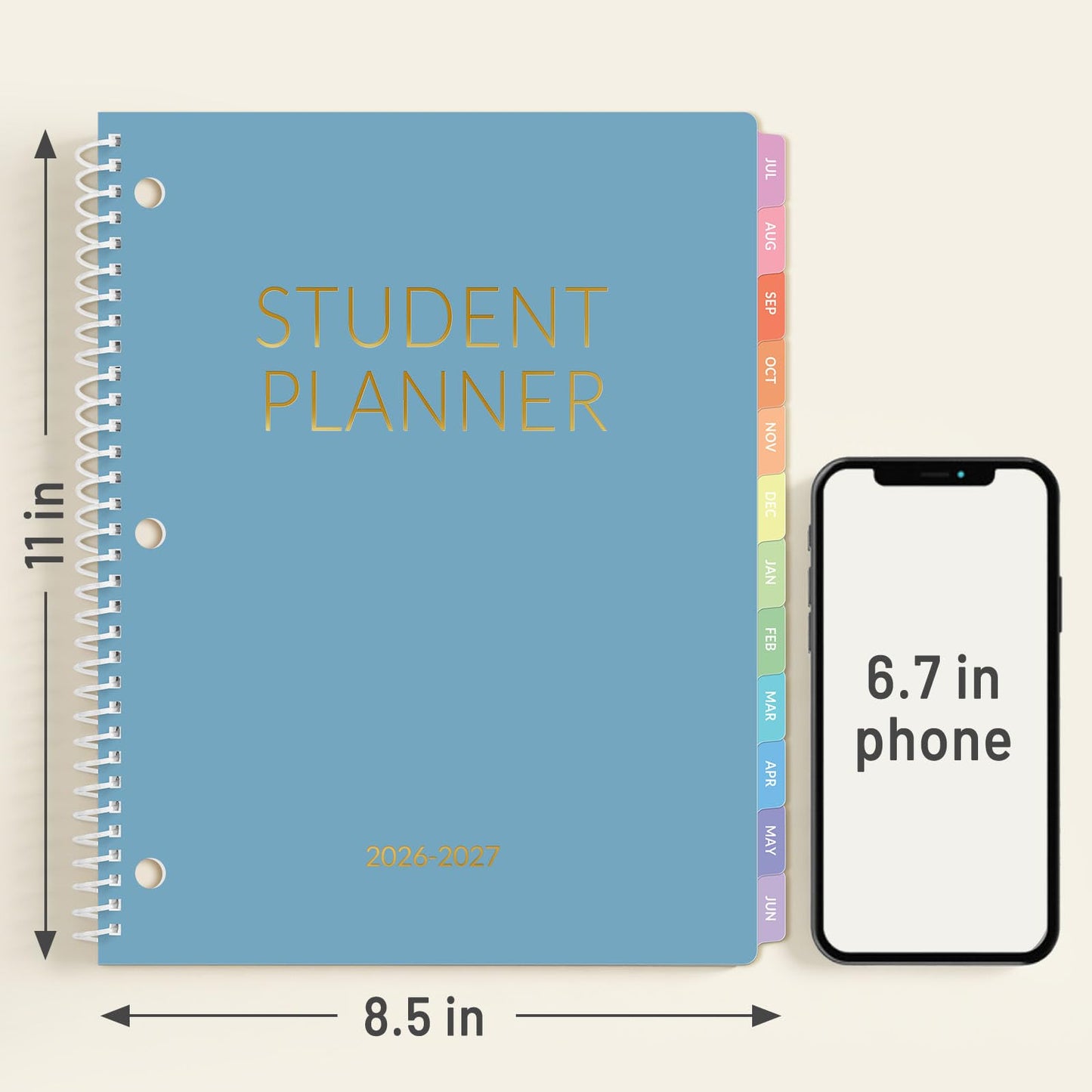 Student Planner 2026-2027, SUNEE Academic Weekly & Monthly Plan Book, Jul. 2026 - Jun. 2027, 8.5"×11" School Planner, Lesson Plan Book with Week's Goals, Bookmark, Monthly Tabs, 3-Hole Punched, Blue