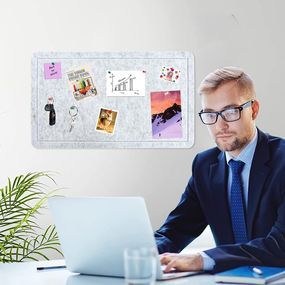 Vuzvuv Grey 28"x16" Large Cork Board with 50 Push Pins & Sticky Notes, Self-Adhesive Bulletin Board for Wall, Felt Pin Vision Board for Paste Notes,Schedules Offices Home