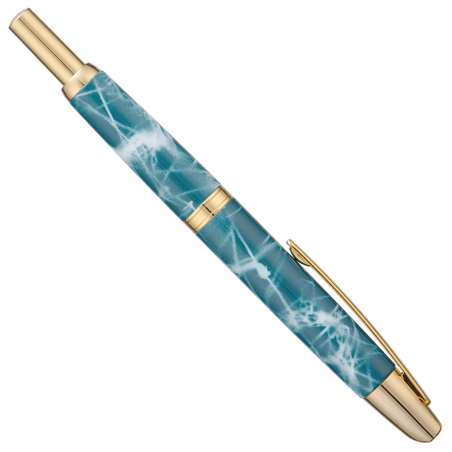 Jinhao 10 Press Fountain Pen with Box, Marble Blue Retractable Extra Fine Nib with Ink Converter Set (Golden Clip)
