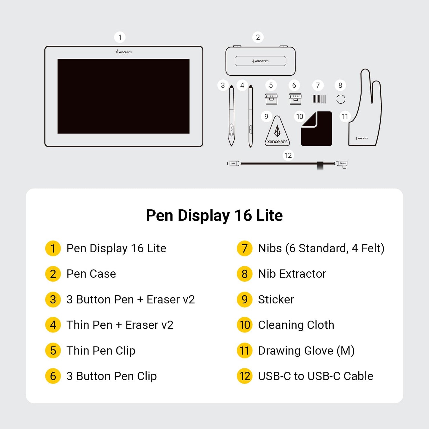 XENCELABS Pen Display 16 Lite, 4K OLED Drawing Tablet with Screen, Portable Graphic Drawing Display with 2 Battery-Free Pens for Windows/macOS/Linux