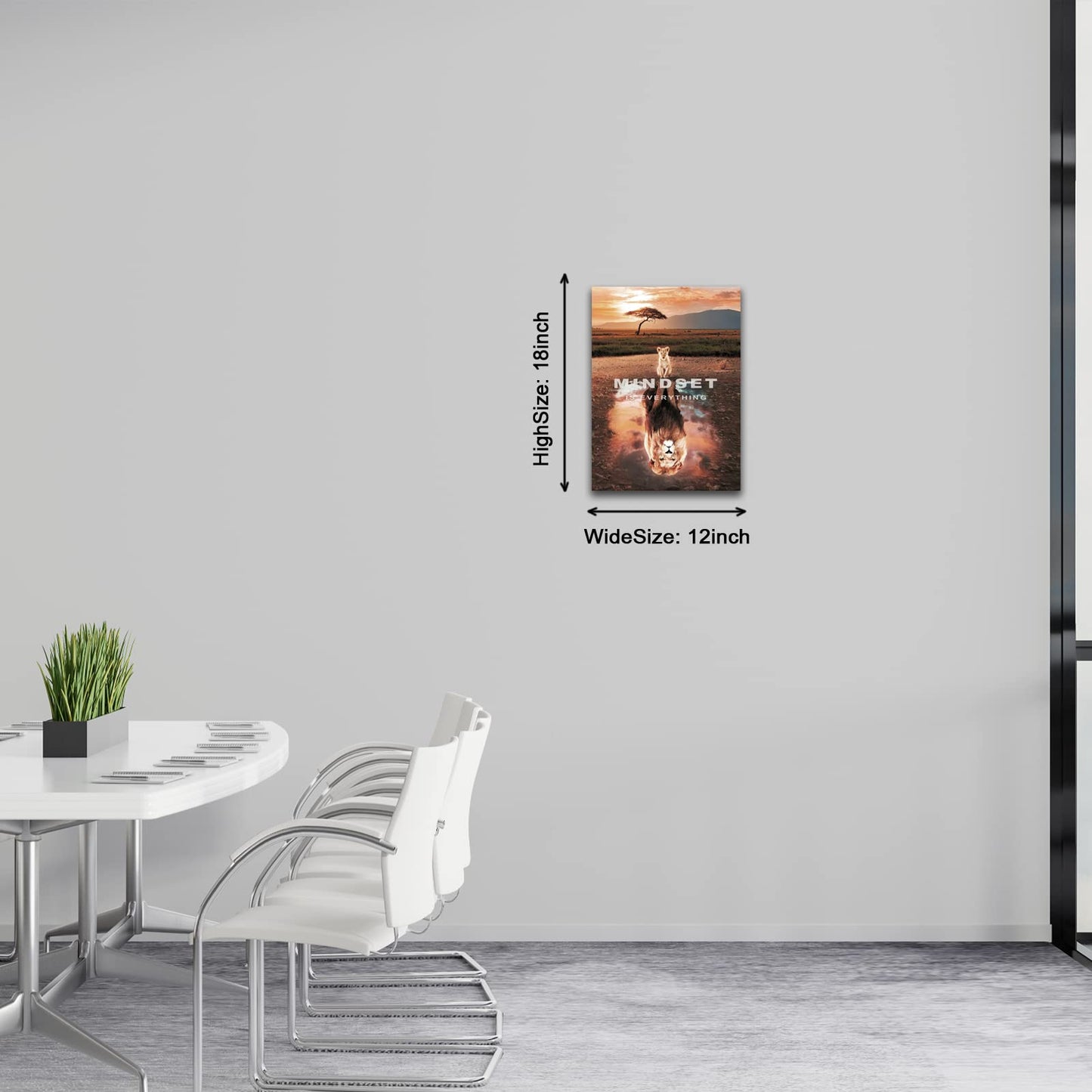 Mindset Is Everything Wall Art Lion Motivational Canvas Wall Art Posters Prints 1 Pieces Inspirational Quote Painting for Office Bedroom Decor (12×18inch)