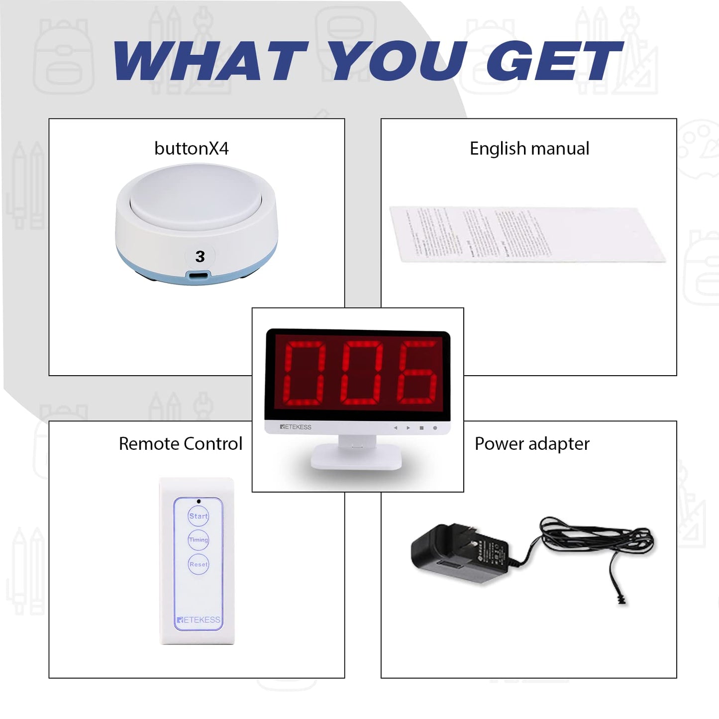Retekess TM101 Wireless Buzzer System,Answer Buzzers with Lights & Sound,Add Up to 32 Buttons,262ft, Game Show Buzzers for Classroom,Family Feud Adult Trivia Game Night,Back to School