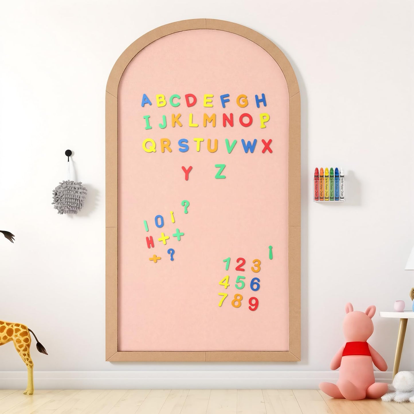 Feifeiya Dark Gray Large Magnetic Arch Wall Decal with Wooden Frame 40"x32" Arch Magnetic Chalkboard Self Adhesive Wall Board Sticker with 36 Magnet Letters Chalk Board Wallpaper Roll