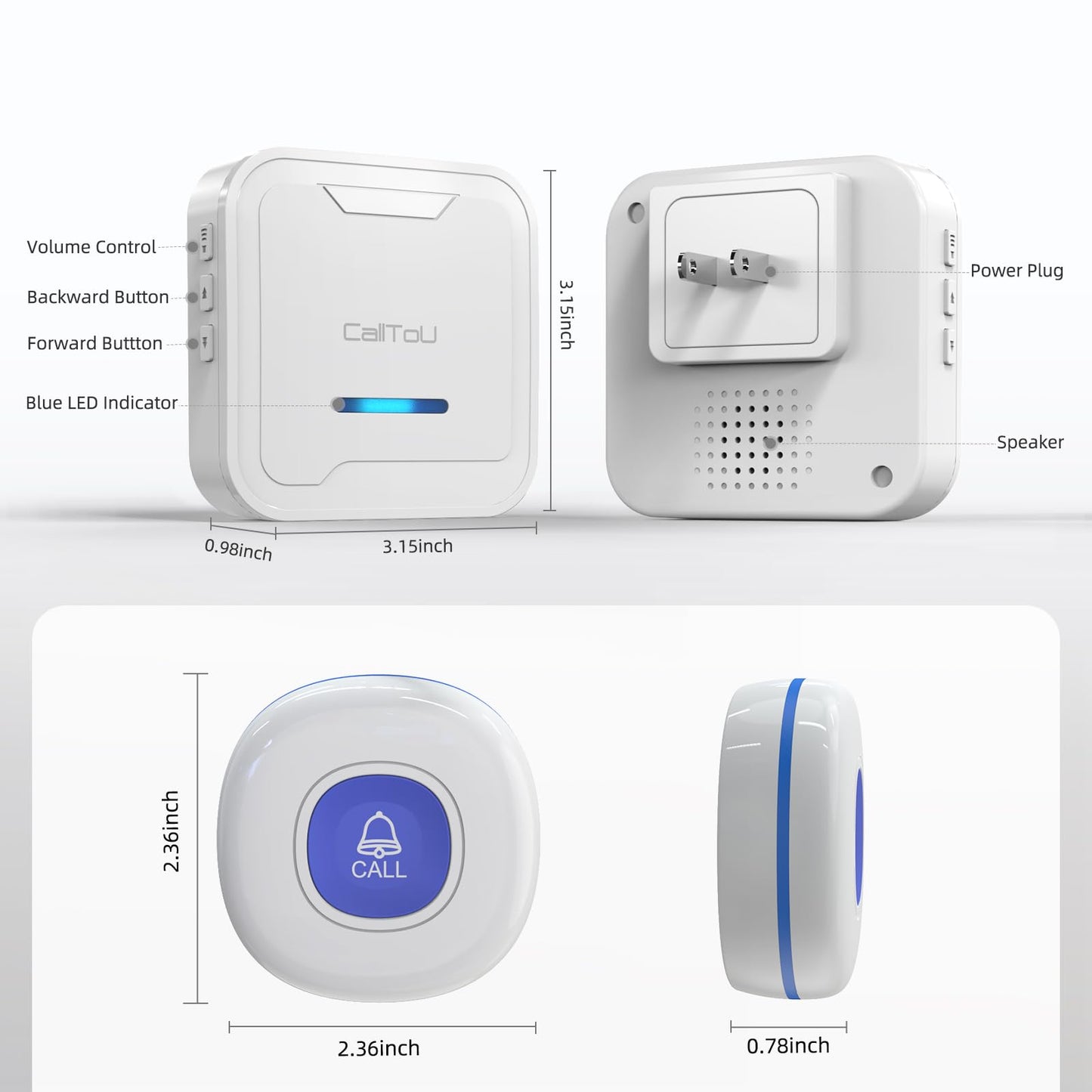 CallToU Wireless Caregiver Pager System, 500+ ft Range, Plug-in Receiver & Waterproof Call Button, Nurse Alert Emergency Call Button for Elderly, Home & Patient Care, Expandable Assist Call System