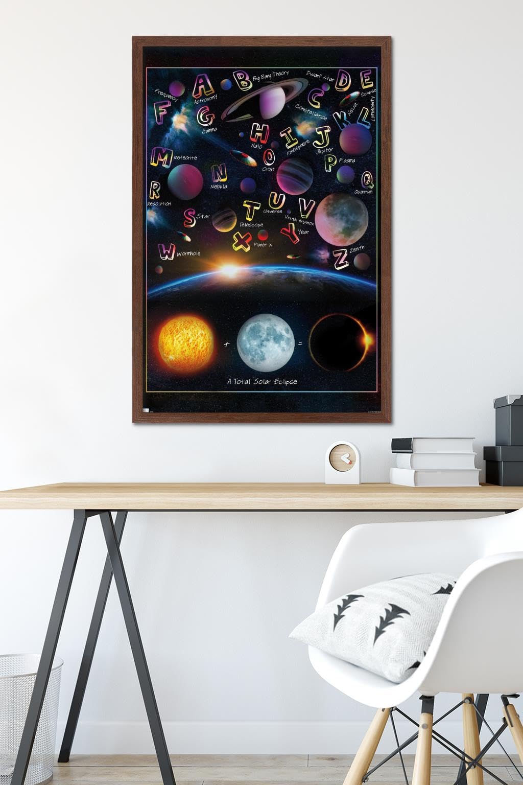 Trends International Ali Chris - The Solar System: Total Eclipse Letters Wall Poster, 34L x 22.4W, Mahogany Framed Version
