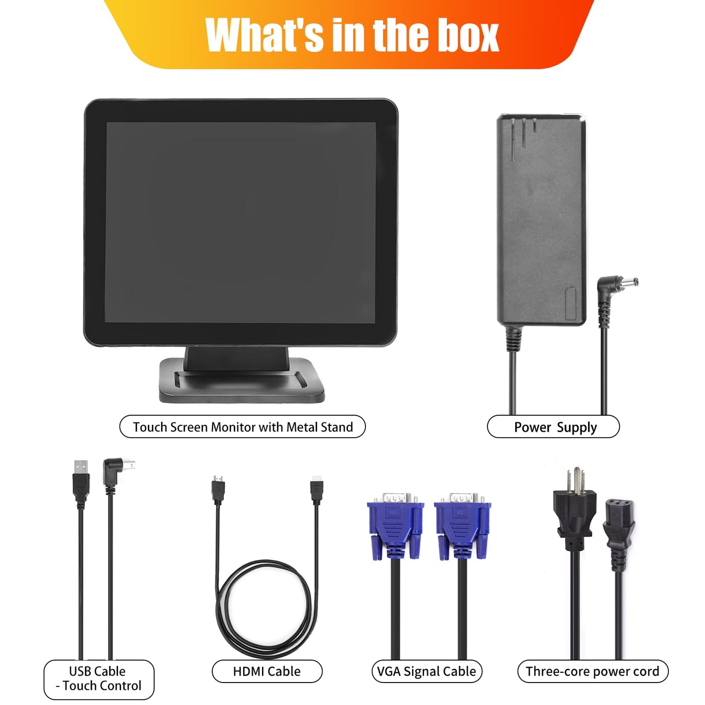 ANGEL POS 15-Inch 4:3 Capacitive LED Backlit Multi-Touch Monitor, True Flat Seamless Design Touchscreen with Metal POS Stand, for Office, POS, Retail, Restaurant, Bar, Gym, Warehouse