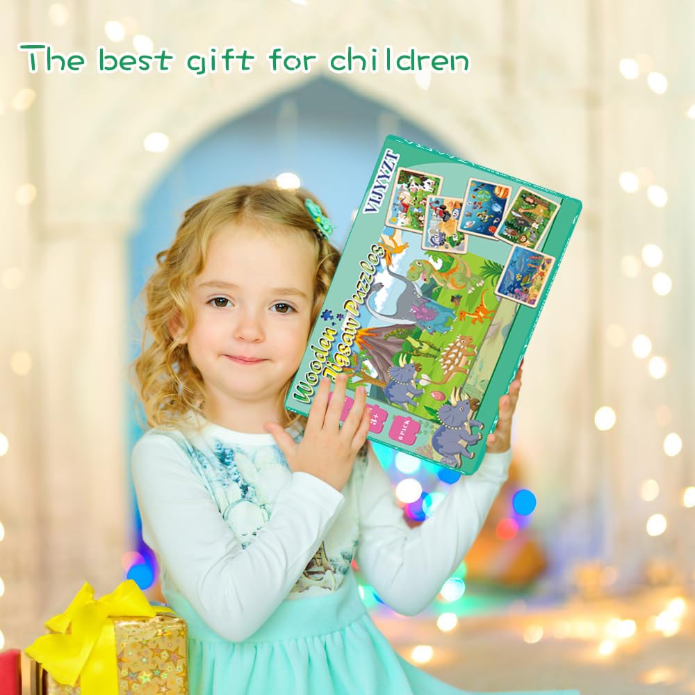 Wooden Puzzles for Kids Ages 3-5, 6 Packs 24 PCs Jigsaw Puzzles Preschool Educational Brain Teaser Boards Toys Gifts for Children, Wood Puzzles for 3 4 5 6 Year Old Boys Girls