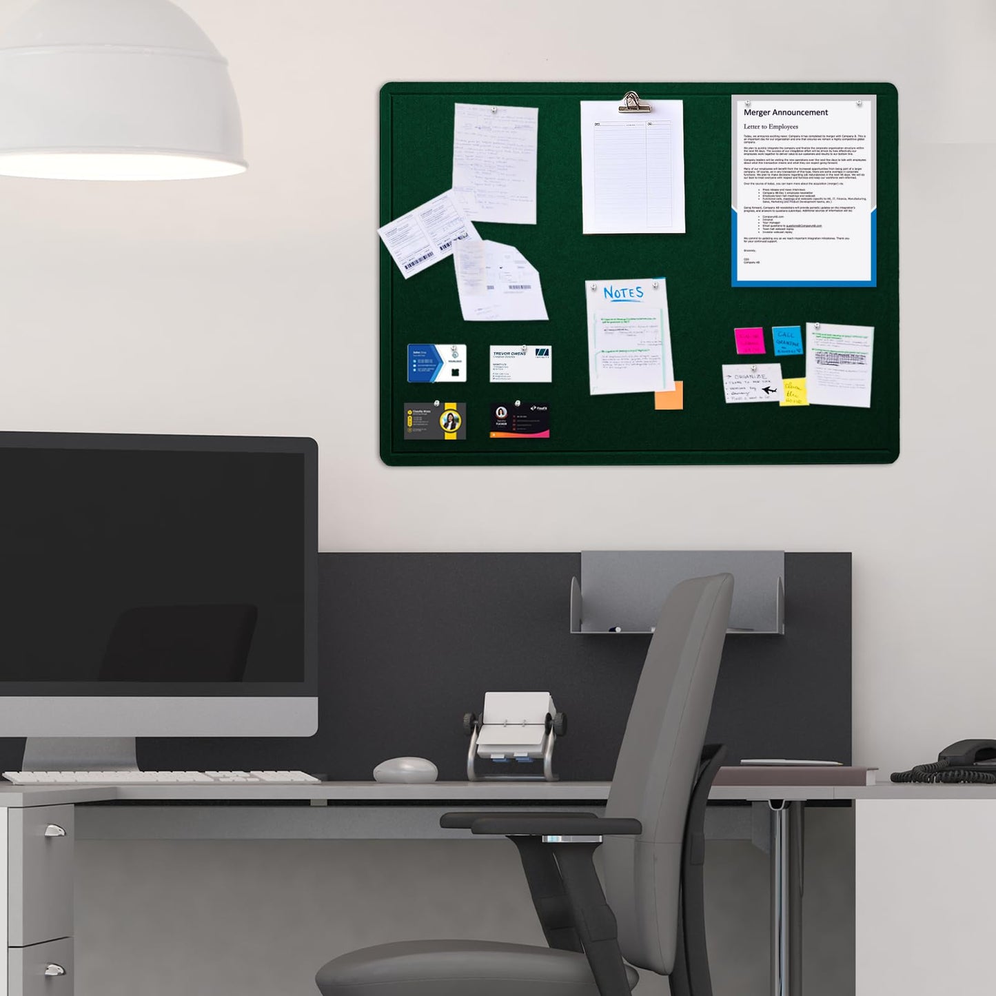 Bulletin Board, 24 x 18 inches Felt Board Decorative Pin Board, Cork Board Alternative for Wall, Foldable Photo Board Self-Adhesive Vision Board Mood Board with 20 Pushpins - Dark Green