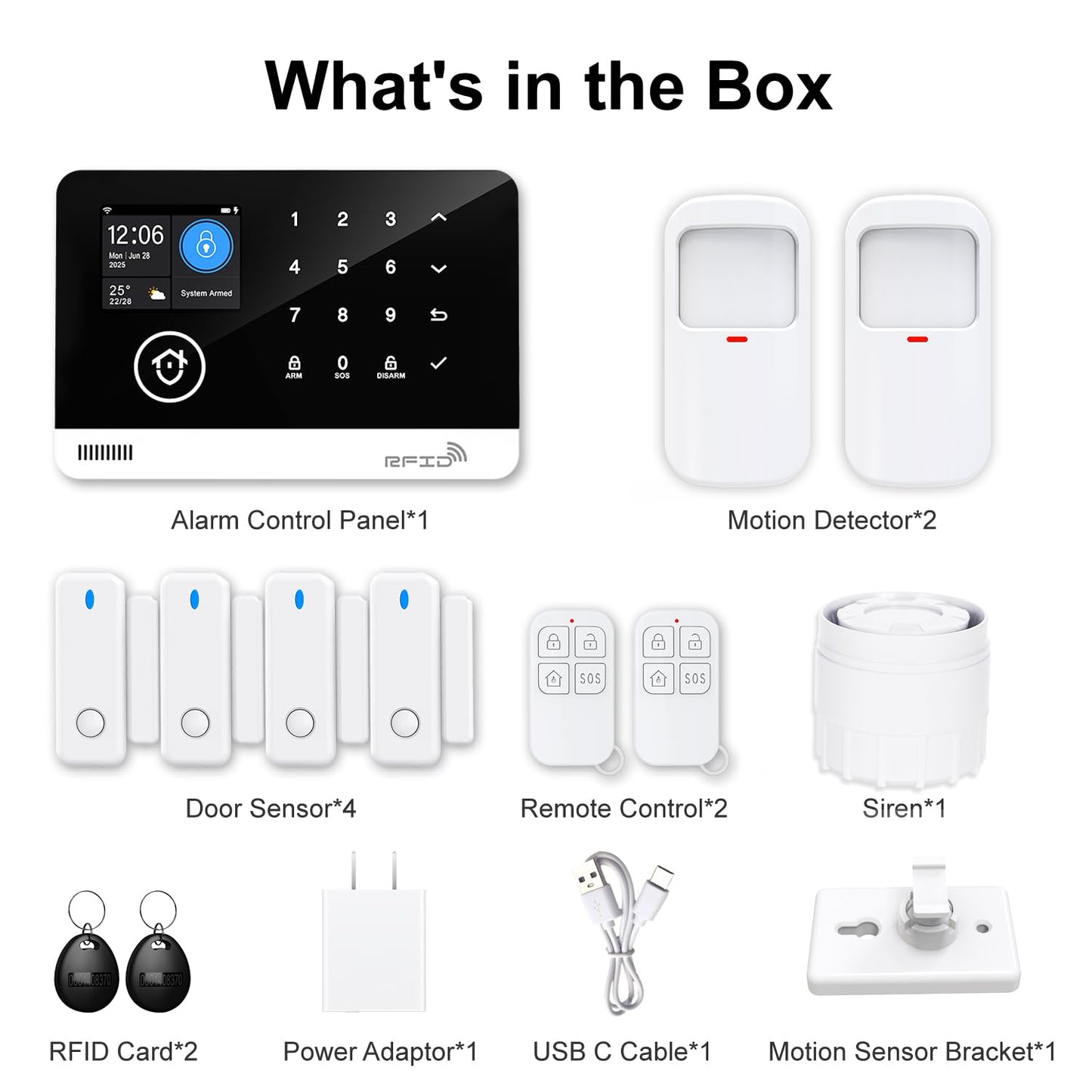 Home Security System, 4G/WiFi GSM SMS Wireless Home Alarm System with Motion Detector, 120dB Alarm Siren, Smart Remote Control, LCD Display, Compatible with Alexa and Google(12 Pieces)